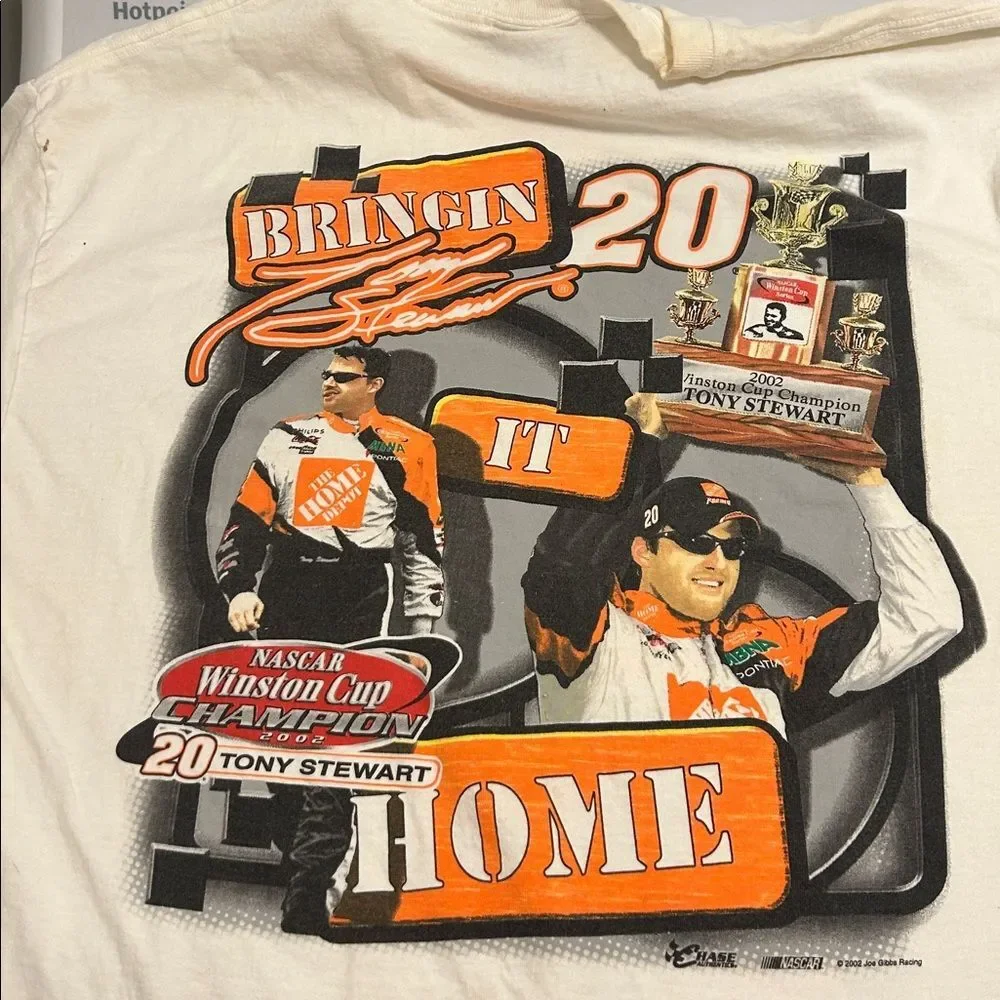 2002 Tony Stewart #20 Home Depot Racing NASCAR Winston Champion T-Shirt Stains*